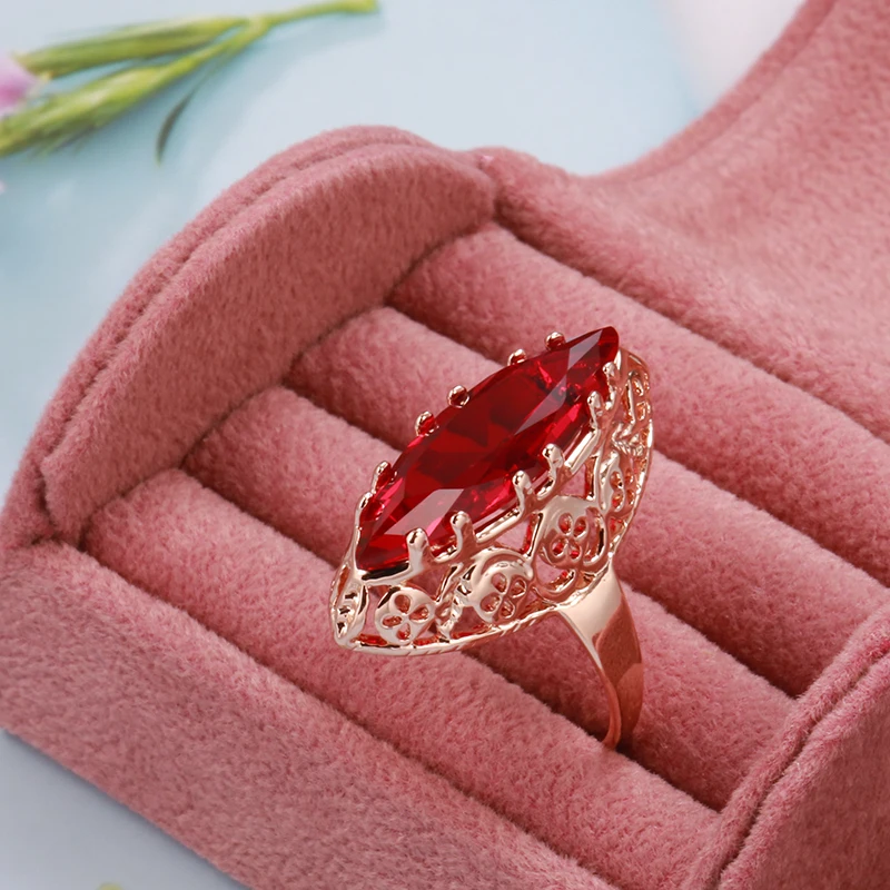 Anello Donna Oro Rosa Con Zircone - Micro Cera Intarsio Floreale Cavo, Gioiello Etnico Vintage - 6