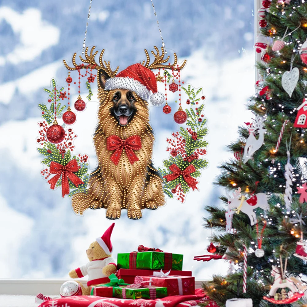 Diamond Painting Hanging Pendant Acrylic Special Shape Christmas Wreath Rhinestone Diamond Art Pendants for Garden Window Decor