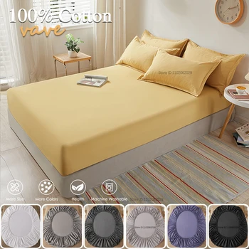 Lenzuolo con angoli in morbido cotone con fascia elastica Coprimaterasso in tinta unita per letto singolo matrimoniale King Queen 140/150/160/180/200 1