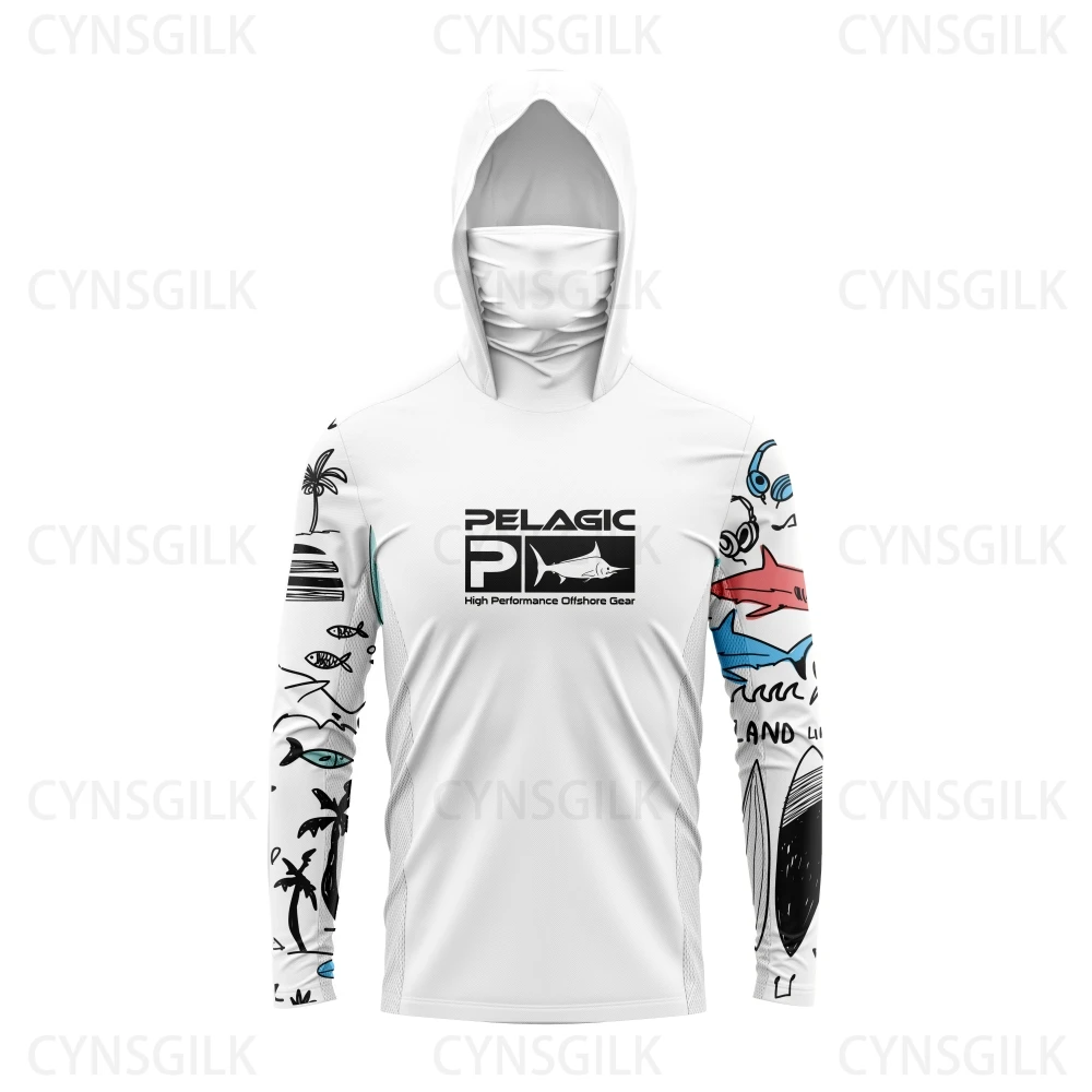

pelagic Men Hood Fishing Shirt Mask long sleeve Fishing clothing fishing t shirt uv protection fishing shirt Fishing Apparel