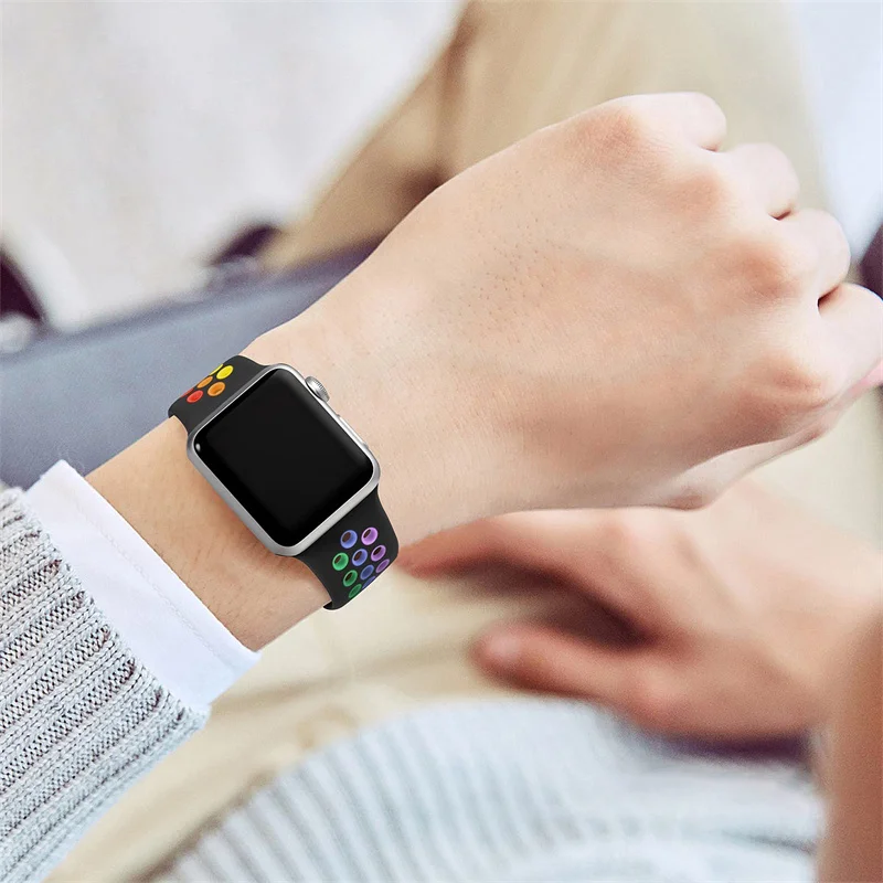 Sport Strap for Apple Watch Band 44mm 40mm 42-38-41mm 45 mm Air-hole Silicone Bracelet iWatch Series 9/8/7 6 SE 5 Ultra 2 49mm