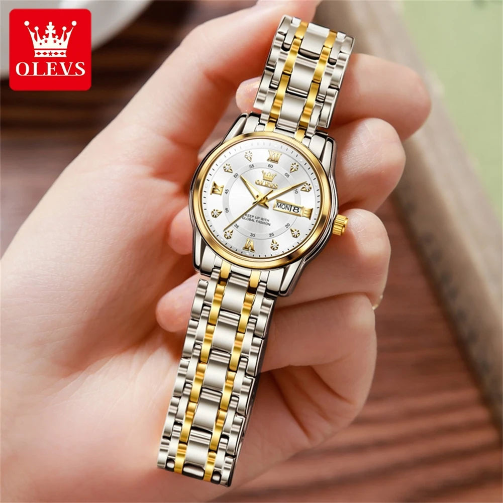 

Luxury Stainless Steel Women Watches Diamond Calendar Luminous Hands 30m Water Resistance High Quality Ladies Quartz Wristwatch