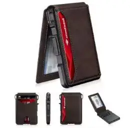 Men's RFID Blocking Slim Leather Wallet with Pop-Up Magnetic Closure and Money Clip