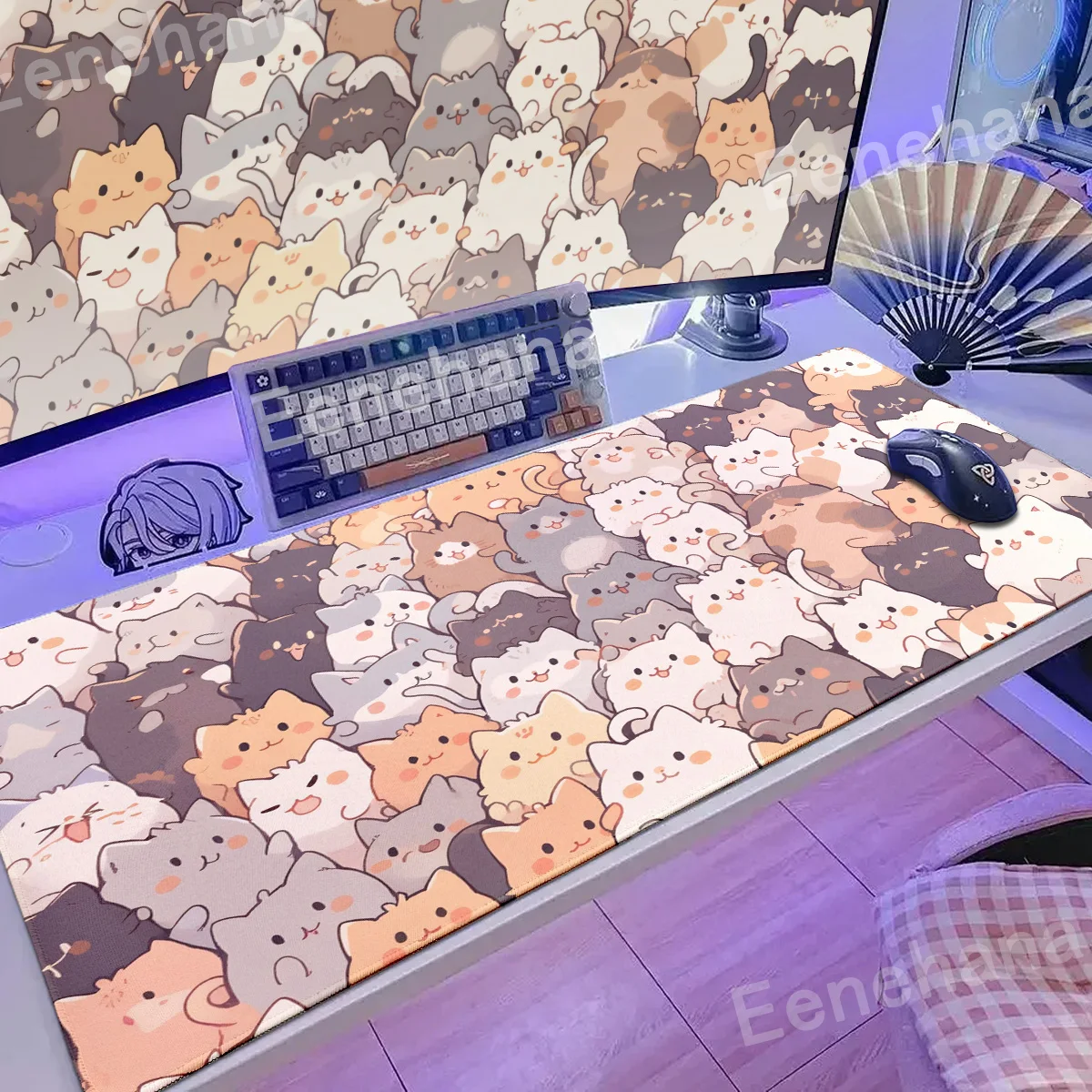Große kawaii gamer mauspad niedliche japanische katze hakimi mauspad kunst deskmat computers piel zubehör teppich 900x400 spiel matten