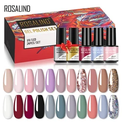 ROSALIND Gel Nail Polish Set 24PCS Winter Semi Permanent Gel Hybrid Varnish Need Base Top Coat Nails Art Nail Polish Kit