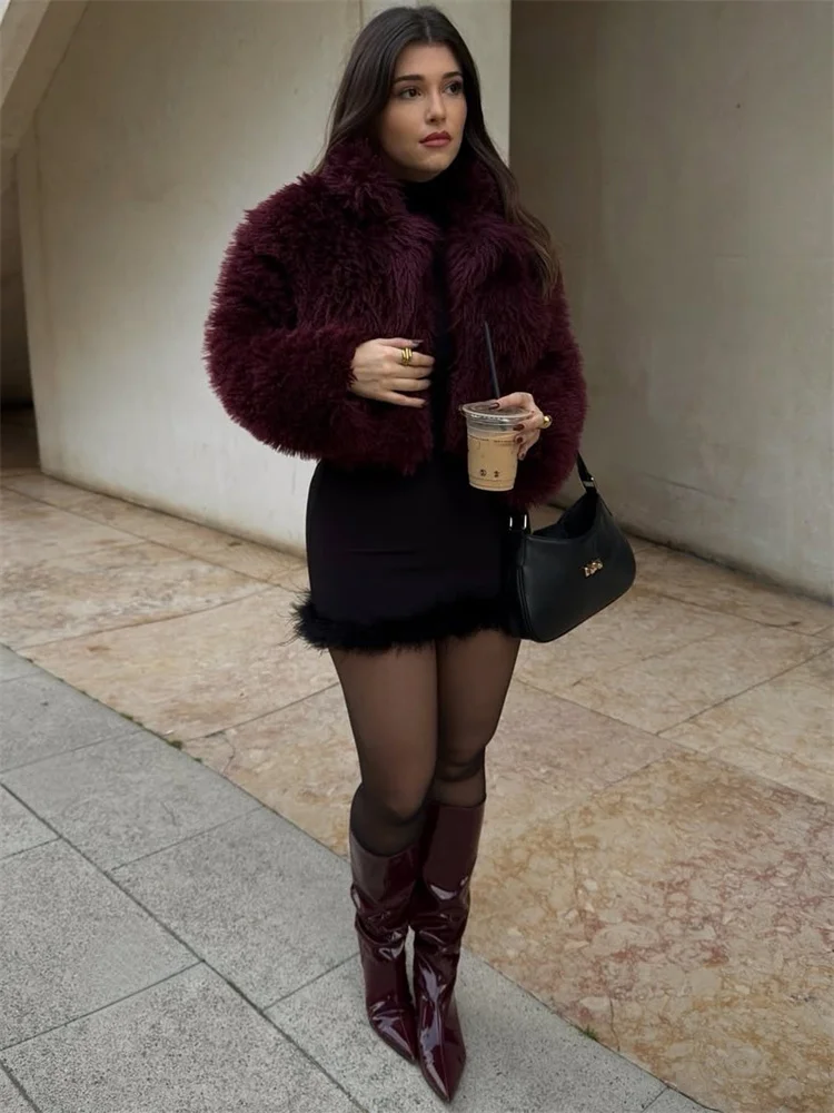 Winter Female Fur Feather Overcoat Loose Patchwork Long Sleeve Lapel Solid Casual Streetwear Women's Luxury 2025 Coat New