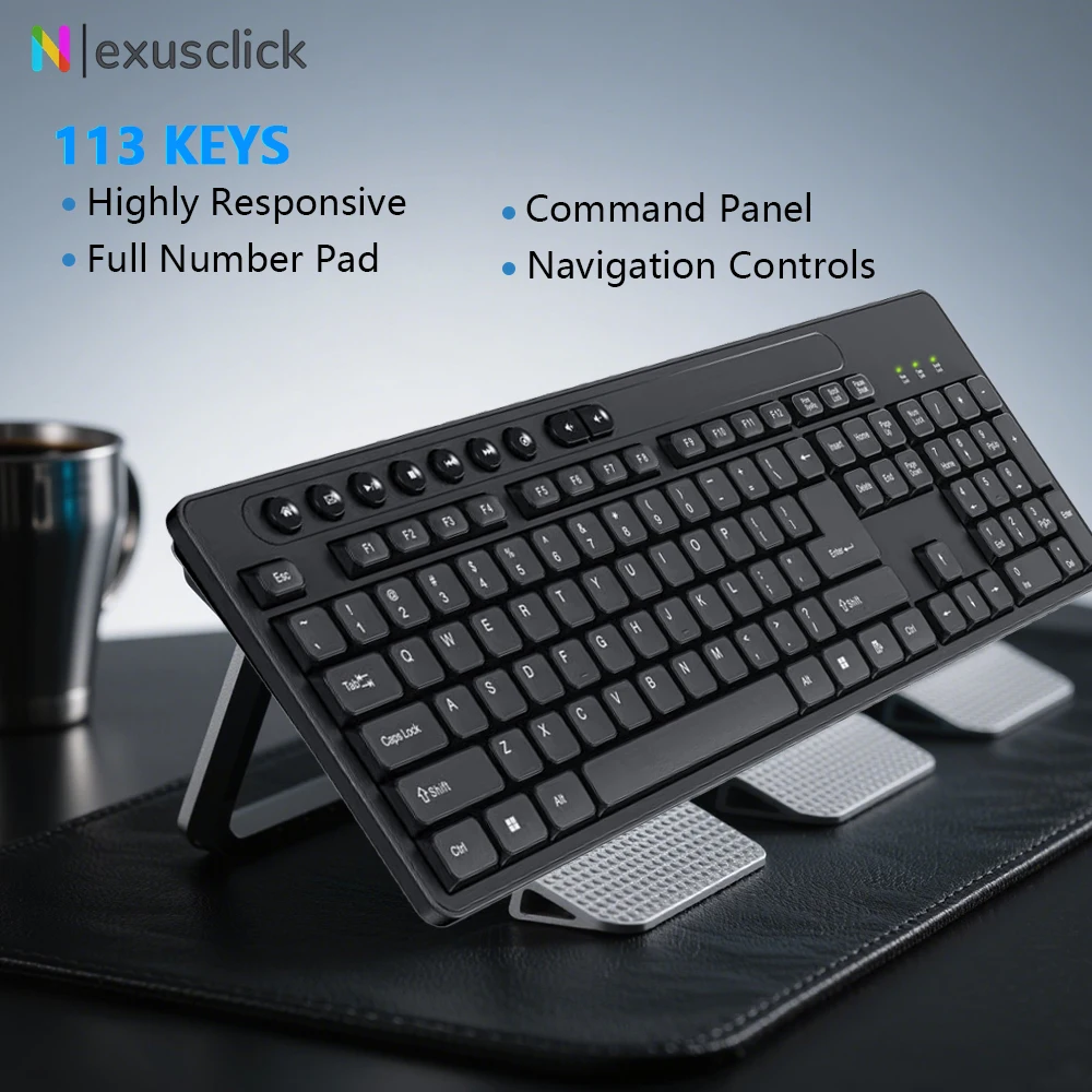 113-Tasten-USB-Tastatur mit Kabel und Maus-Kombination, weitestgehend kompatibel, ergonomisches Design, geeignet für Büro-, Heim-, Laptop- und Desktop-Computer_voghion.com