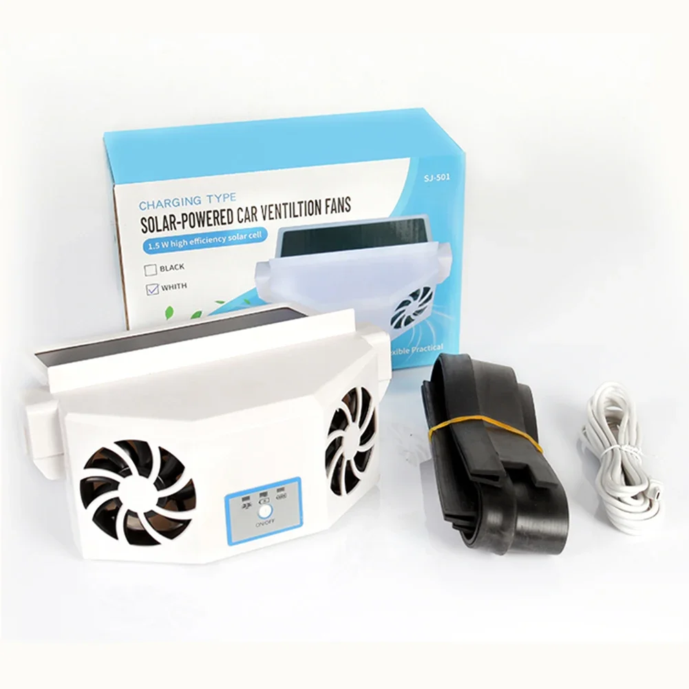 3 Heads Car Cooling Fan Solar Charging Air Circulation 2.4V Multi-angle Adjustable Dual Head Appliance