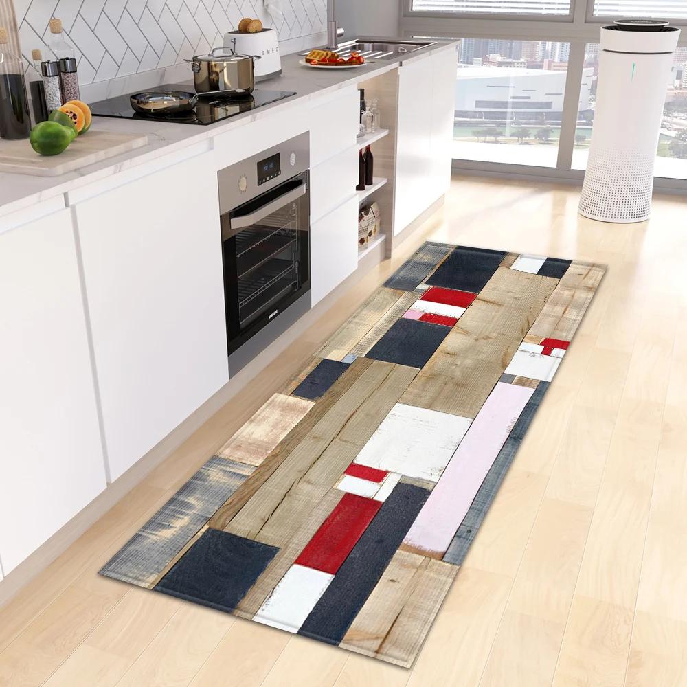 

Kitchen Rug Bath Hallway Entrance Doormat House Living Room Decoration Carpet Bedroom Floor Balcony Non-Slip Foot Mat Wood Grain