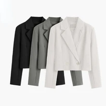 

Casual Women Short Suit Coat 2022 Spring and Autumn New Korean Version Design Lapel Long Sleeve Temperament Thin Suit Top