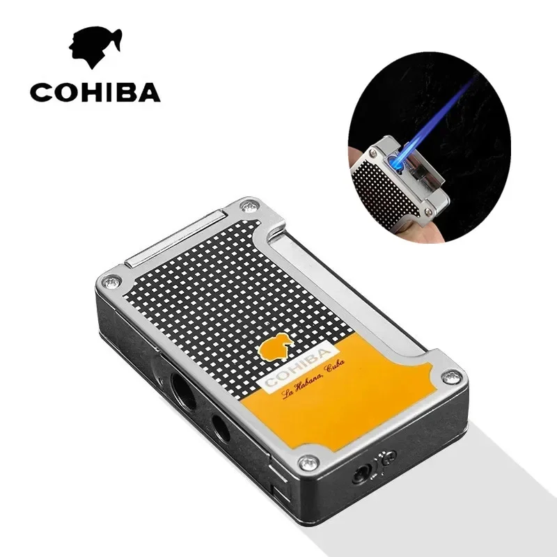Description Picture 2 of itemNew COHIBA Cigar Lighter Metal Single Straight Charge Portable Blue Flame Windproof Lighter with Cigar Opener Tool(No Gas)