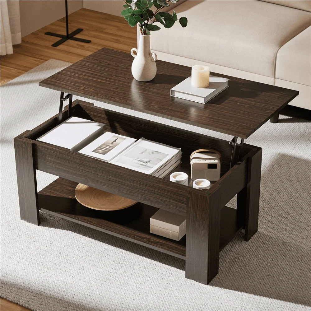 Renwick Modern 38.6" Wood Lift Top Coffee Table with Shelf for Livingroom, Espresso 3