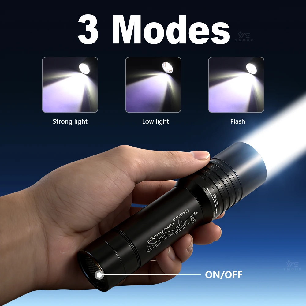 XHP 450 LED 다이빙 라이트 강력한 수중 다이빙 토치 방수 휴대용 마그네틱 스위치 램프 생존 낚시 손전등