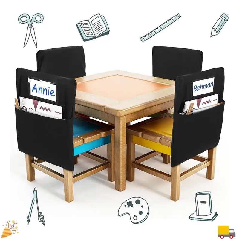 6Pcs Chair Storage Pocket Chair Bag Pockets For Classrooms Student Pockets Organizer With Name Tag