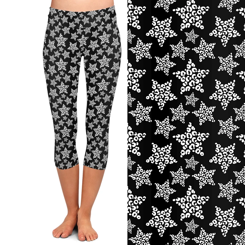 LETSFIND 3D Stars In Leopard Spots Printed Women Capri Leggings Fashion High Waist Soft Fitness Pants Summer