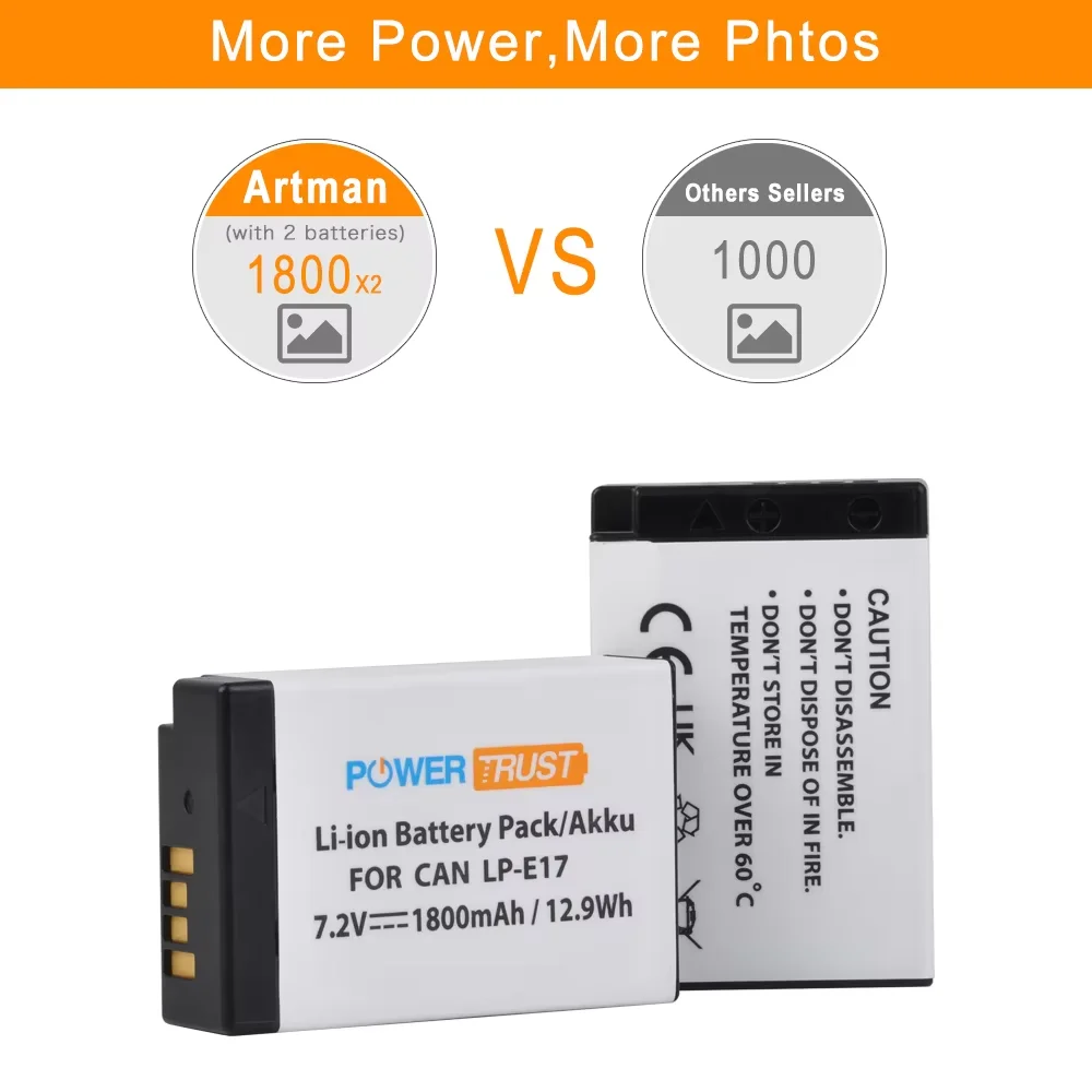 QUMOX LP-E17 Battery 2-Pack And Dual Charger For EOS R50 RP R10 R8,Rebel T8i, T7i, T6i, T6s, SL2, SL3, EOS M3, M5, M6, EOS 200D, 77D, 750D, 760D, 800D, 8000D, Digital