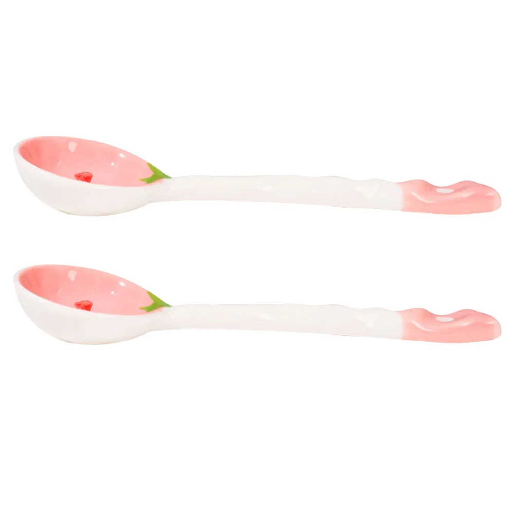 

2 Pcs Ceramic Spoon Large Spoons Long Handled Scoop Bulk Kitchen Small Soup Ceramics Reusable Girl Coffee