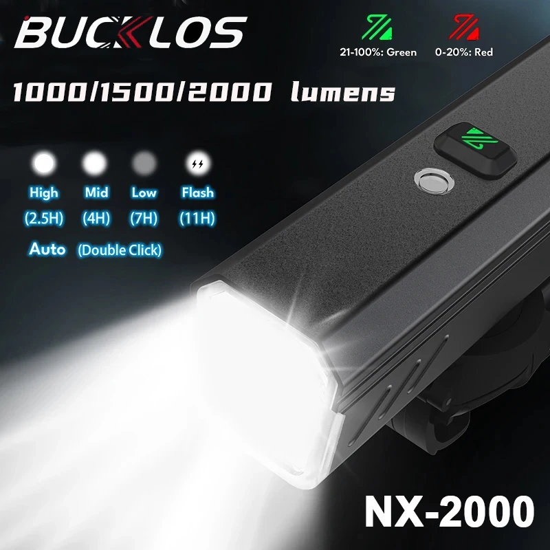 Luce Anteriore per Bicicletta BUCKLOS ad Alta Luminosità con Sensore Intelligente, Ricarica TYPE-C, Lampada per Ciclismo Notturno a Lunga Durata - immagine 3