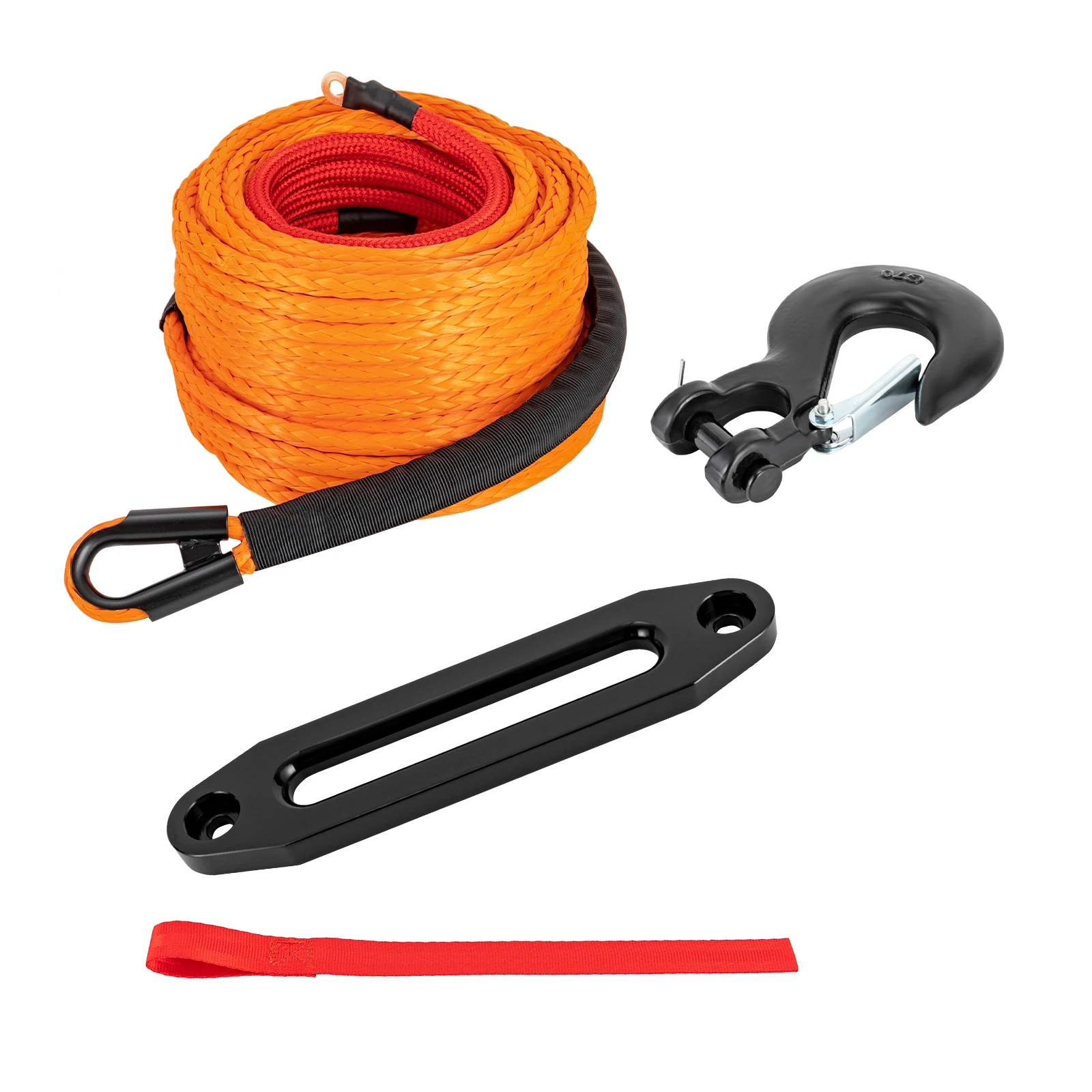 3/8" 100 FT Synthetic Winch Rope Winch Line Cable Rope with Hook Fairleads