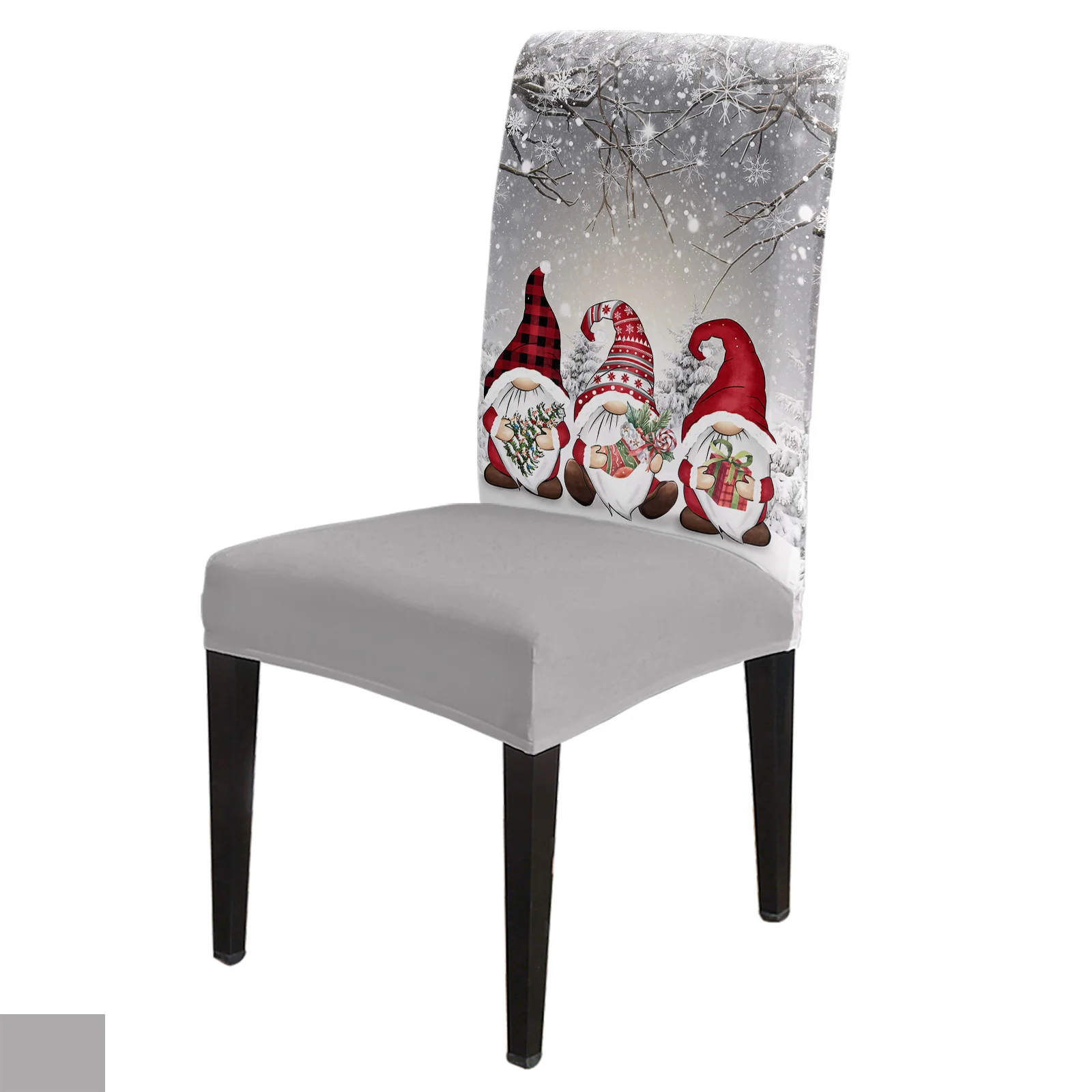 

Christmas Winter Snow Scene Gnome Chair Cover Spandex Elastic Dining Chair Slipcover Wedding Festival Stretchy Seat Cover