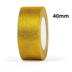 Gold Silver Glitter Ribbon - 25 Yards for DIY Crafts, Gift Wrapping, and Decoration (Gold Width 40mm)