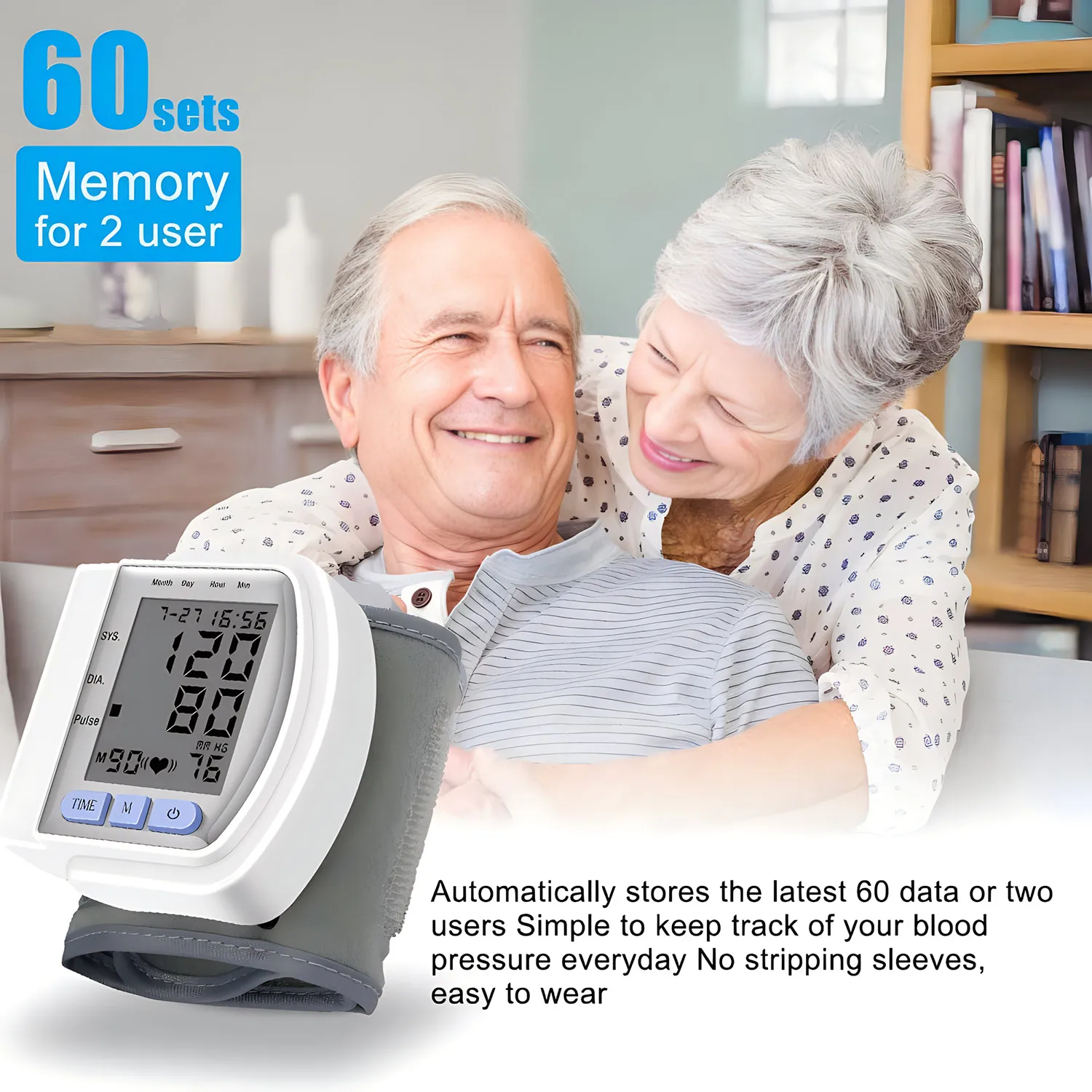 Blood Pressure Monitor Blood Pressure Meter Portable Digital Wrist Type BP Machine Sphygmomanometer Tensiometer Test Monitor Tonometer