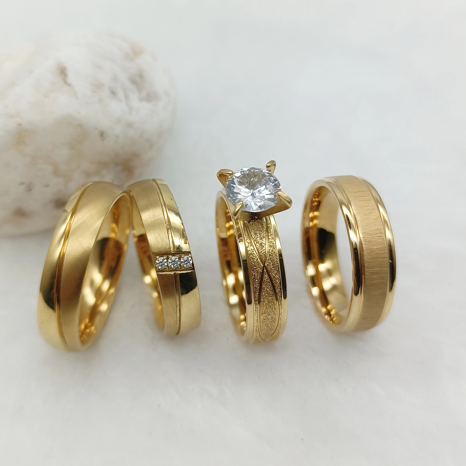 

Lovers Alliances Vintage 18K Gold Plated High Quality Rings Handmade Wedding Engagement Rings Sets For Couples Jewery