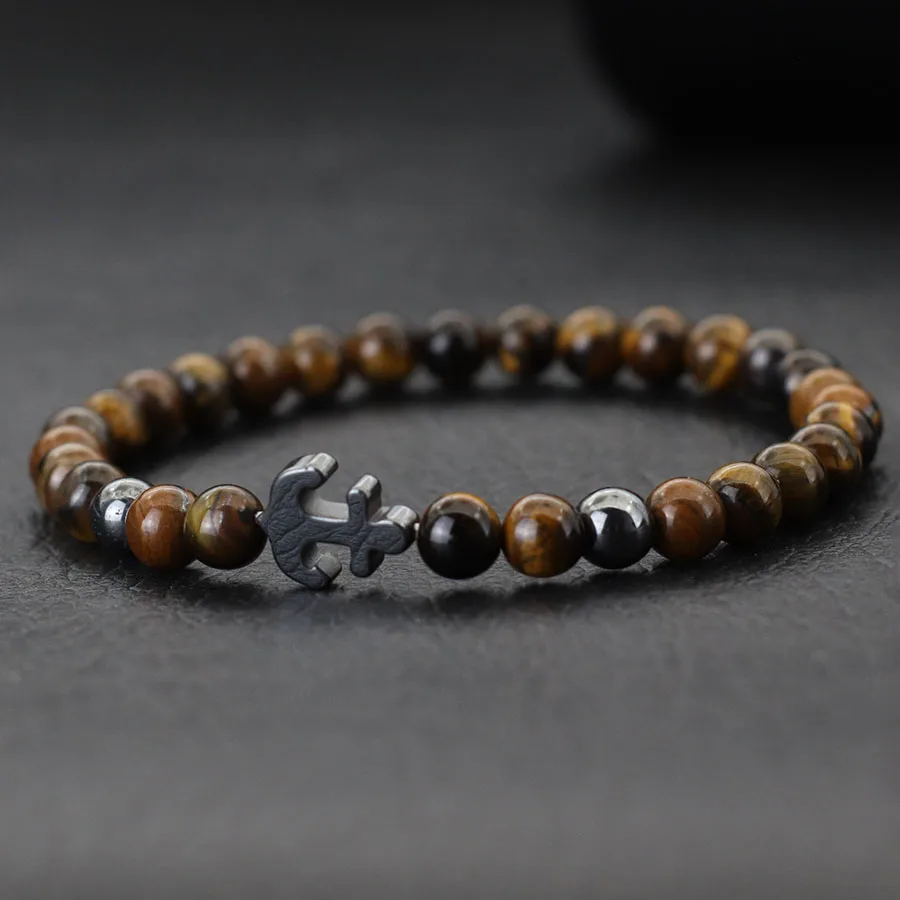 Men Black Hematite Stone Healing Bracelet Natural Tiger Eyes Lava Beads