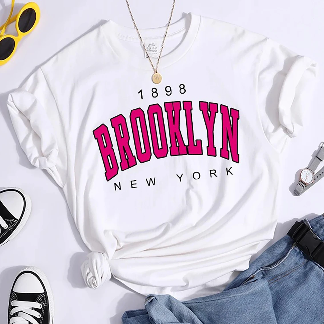 2024 New Summer Women T Shirt 1898 Brooklyn New York Print Short Sleeve T-Shirts Warm Casual Streetwear Hip Hop Y2k Clothes Tops Best Sellers In Women's Clothing