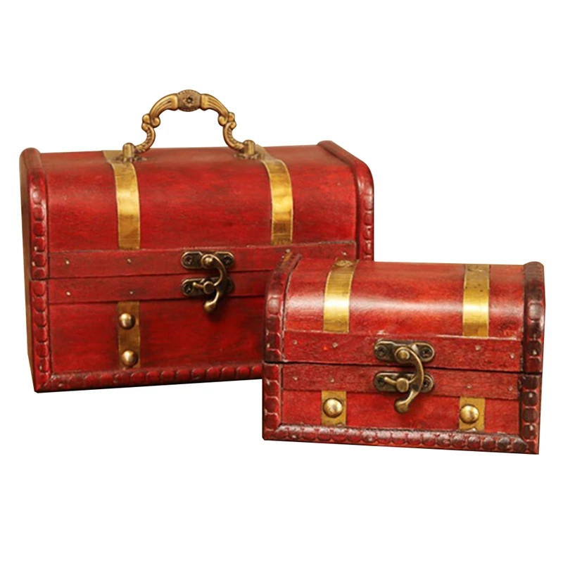 

Шкатулка для ювелирных изделий в стиле ретро, деревянная коробка с замком для хранения первых ювелирных изделий, Настольная отделочная коробка для фотографий, реквизит в античном стиле, 2 шт.