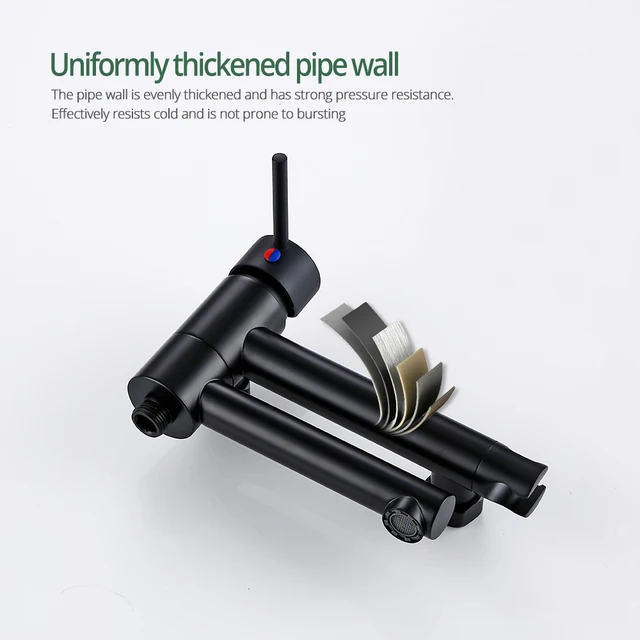 ก๊อกน้ำฝักบัวแบบด้านสีดำ น้ำร้อนน้ำเย็น 2 ทาง ฝักบัวมือถือ หัวฉีดแบบหมุนได้ ก๊อกน้ำห้องน้ำติดผนัง 5