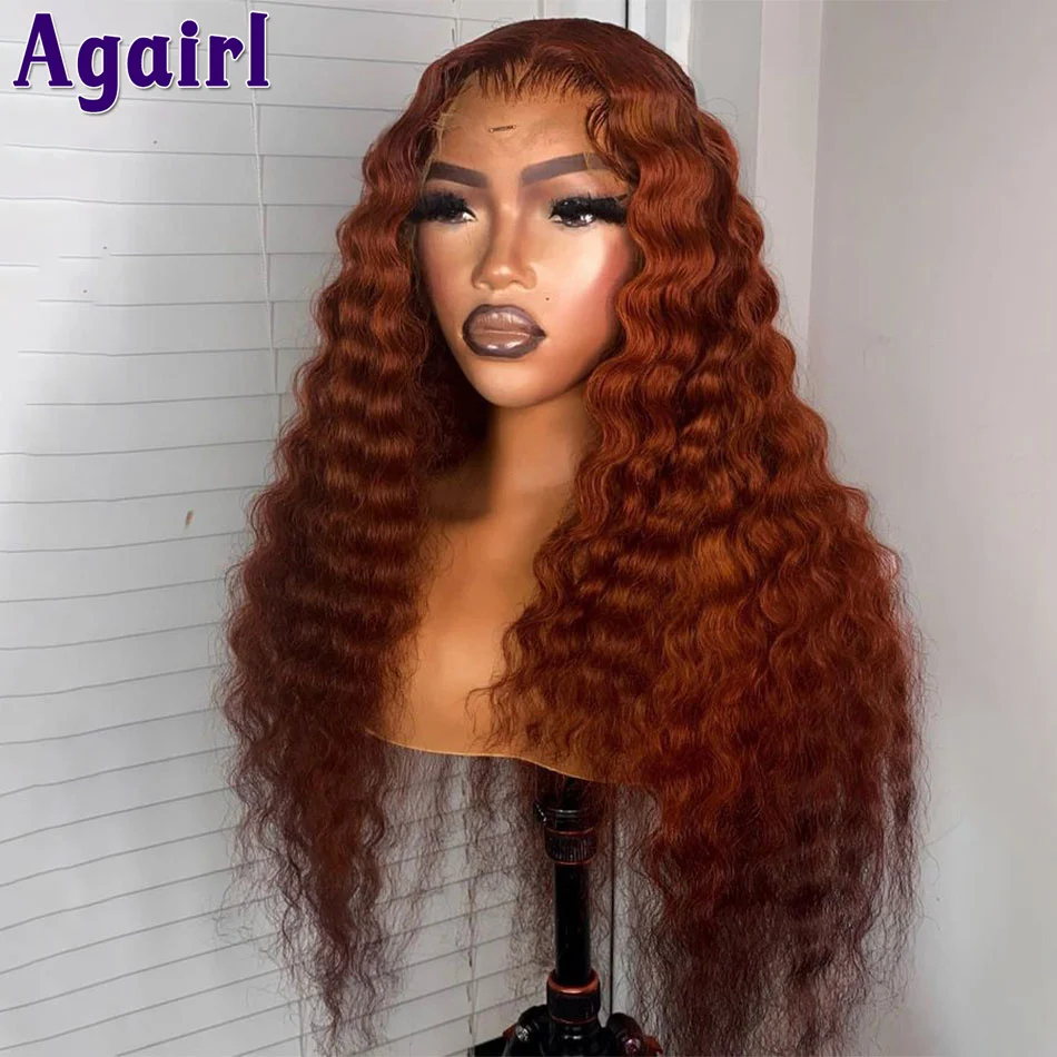 Ginger Brown 13X6 Loose Deep Lace Front Wig Glueless 13X4 Frontal Deep Curly Human Hair Wigs For Women Dark Ginger 4X6 Lace Wigs