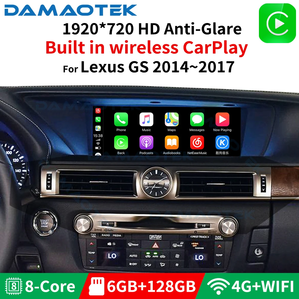 

Автомагнитола DamaoTek, Android 10,0, 12,3 дюйма, 128 ГБ, GPS, для Lexus GS 2014-2017, мультимедийный плеер, навигация, встроенный Caplay