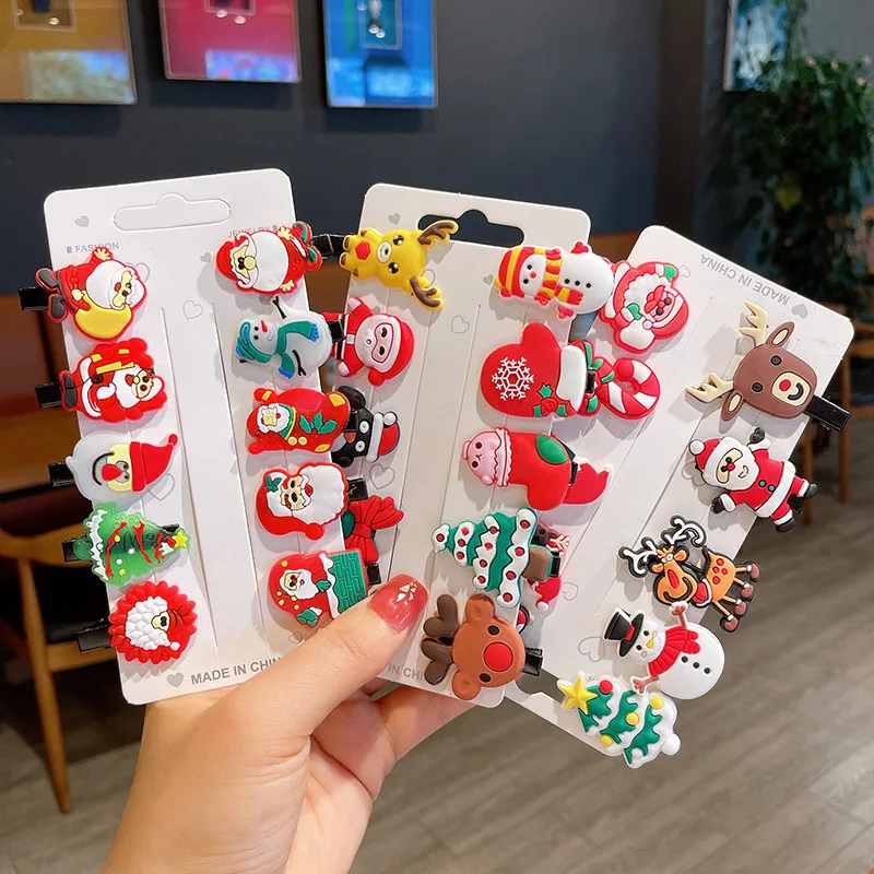 

10PCS/Set Cute Christmas Hair Clips for Girls Colorful Cartoon Hairpins Kids Barrettes Santa Claus Hair Accessories Headwear
