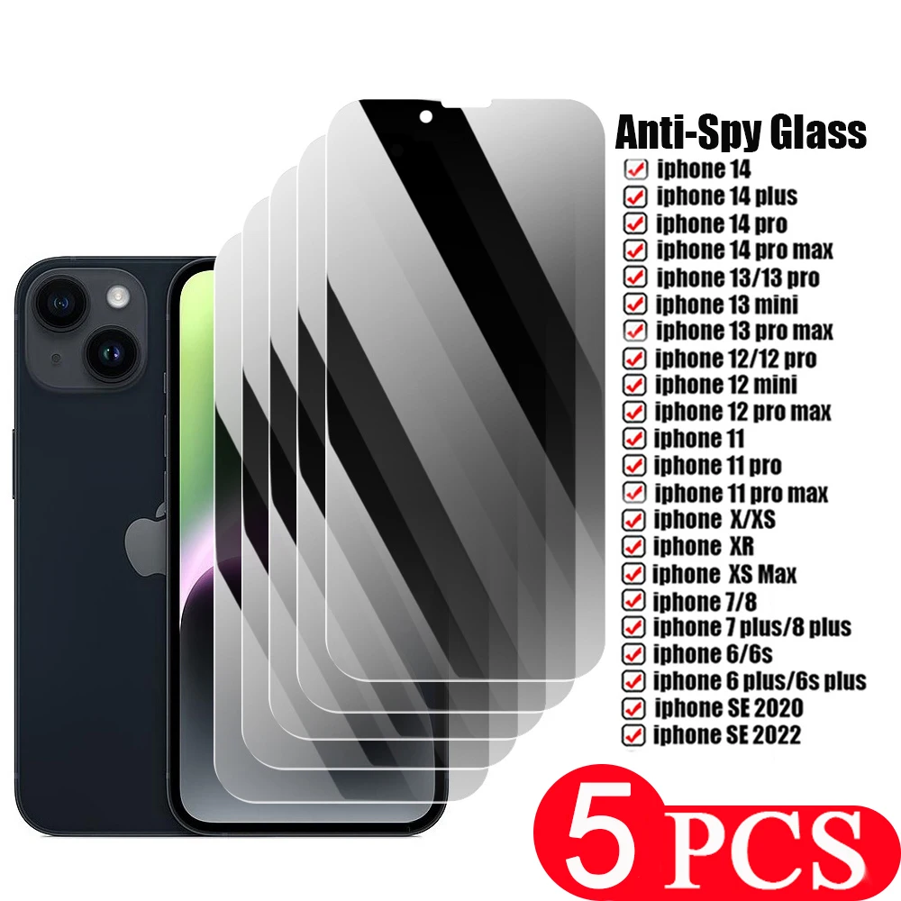 

5Pcs Anti-Spy Glass For iPhone 14 Pro MAX Plus Tempered Glass For iPhone 13 12 11 SE XS XR X 7 8 6 6s Privacy Screen Protector