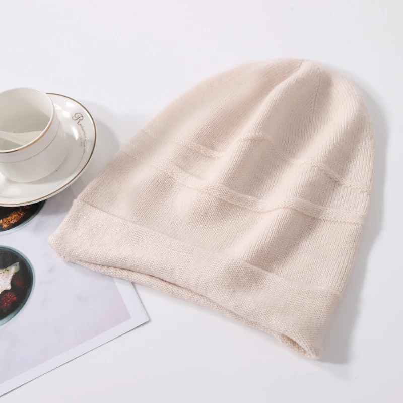100%Pure Cashmere Beanies for Women Winter 2023 Solid Warm Soft Hat Bonnets y2k Knitted Skullies Cute Hats Ear Protect Caps 3
