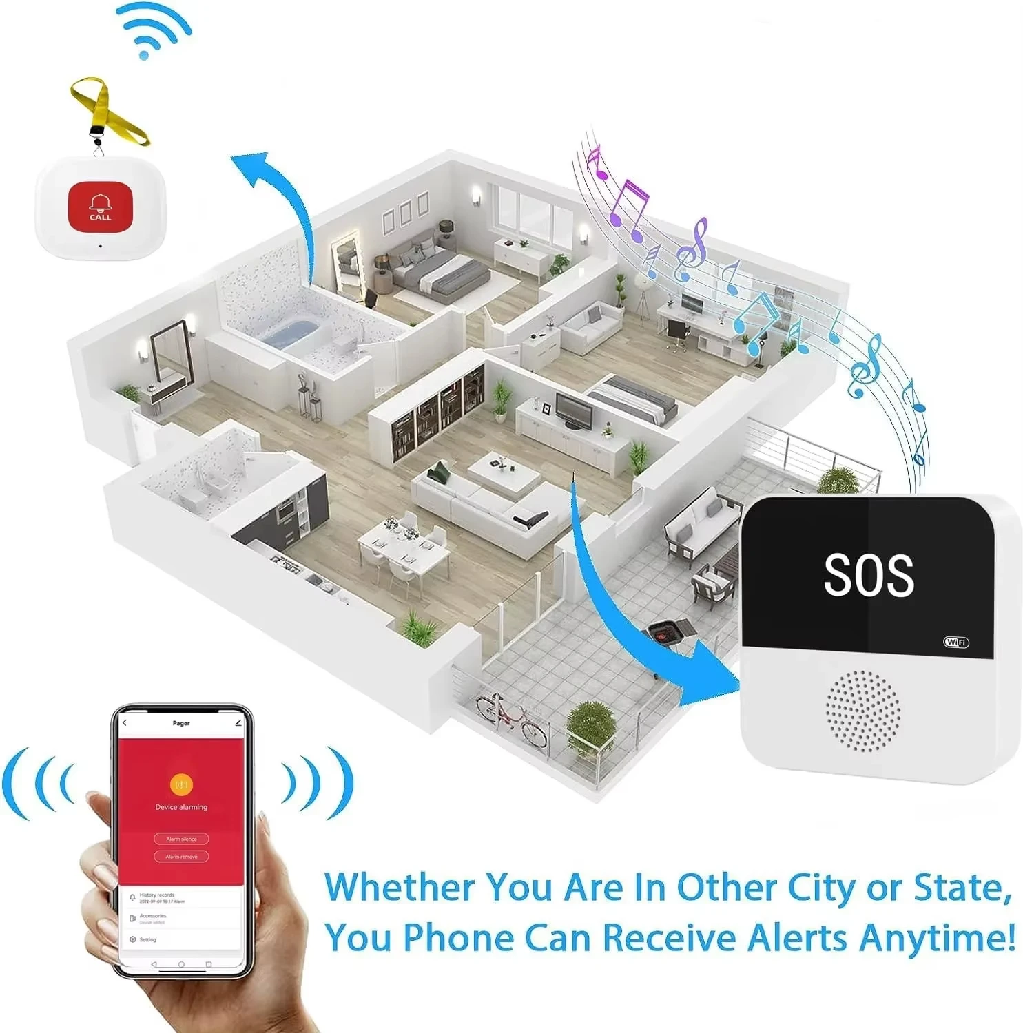 Wireless SOS Button Pager by Tuya for Elderly Care Emergency Alarm for Seniors and Patients at Home