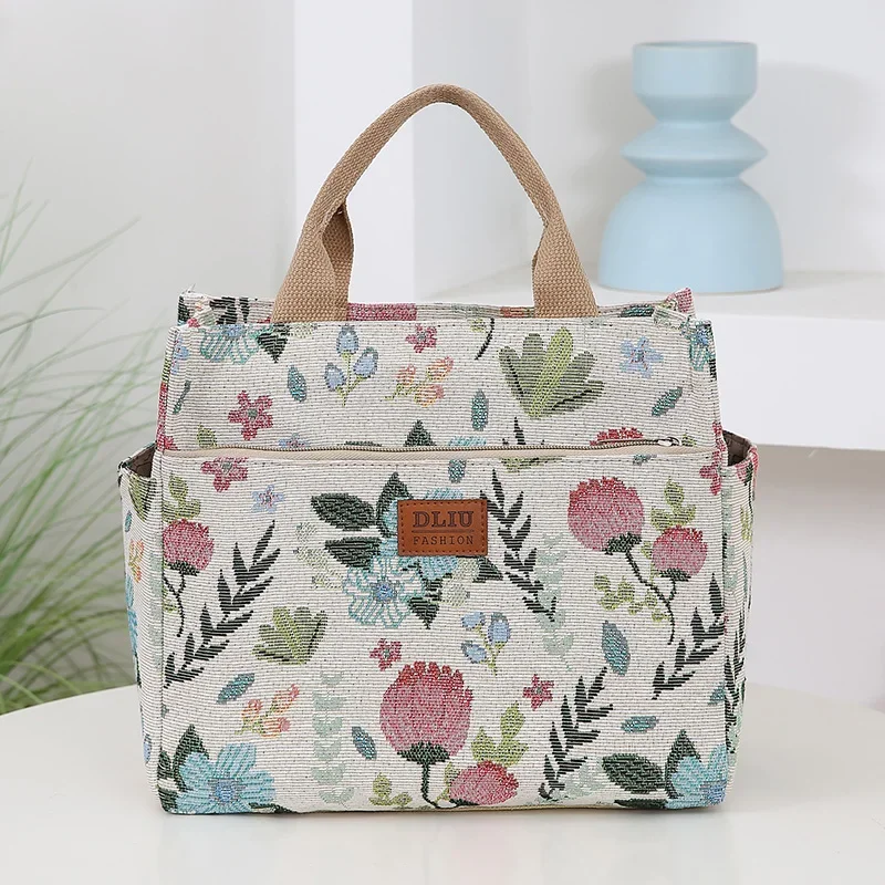 New Arrival Thick Knitted Jacquard Lunch Bag with Large Capacity, Featuring Aluminum Foil Insulation Layer and Zipper Closure