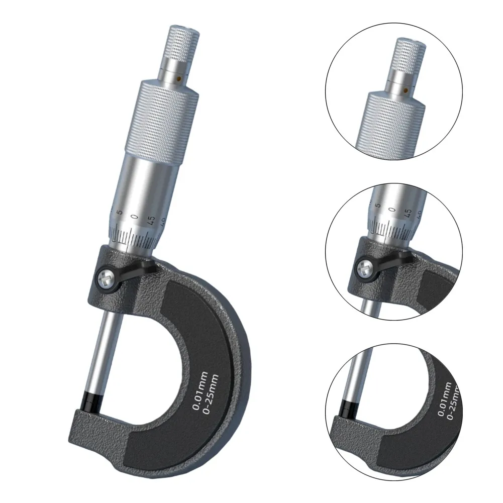 스케일과 합금 팁이 있는 외경 마이크로미터, 기계식 캘리퍼스 0-25mm 0.01mm 외부 마이크로미터 측정 도구