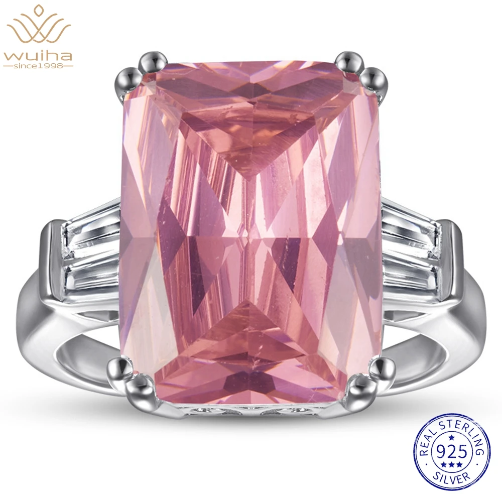 

WUIHA Real 925 Sterling Silver Radiant Cut 10CT Pink Sapphire Created Moissanite Gemstone Wedding Ring for Women Gifts Wholesale