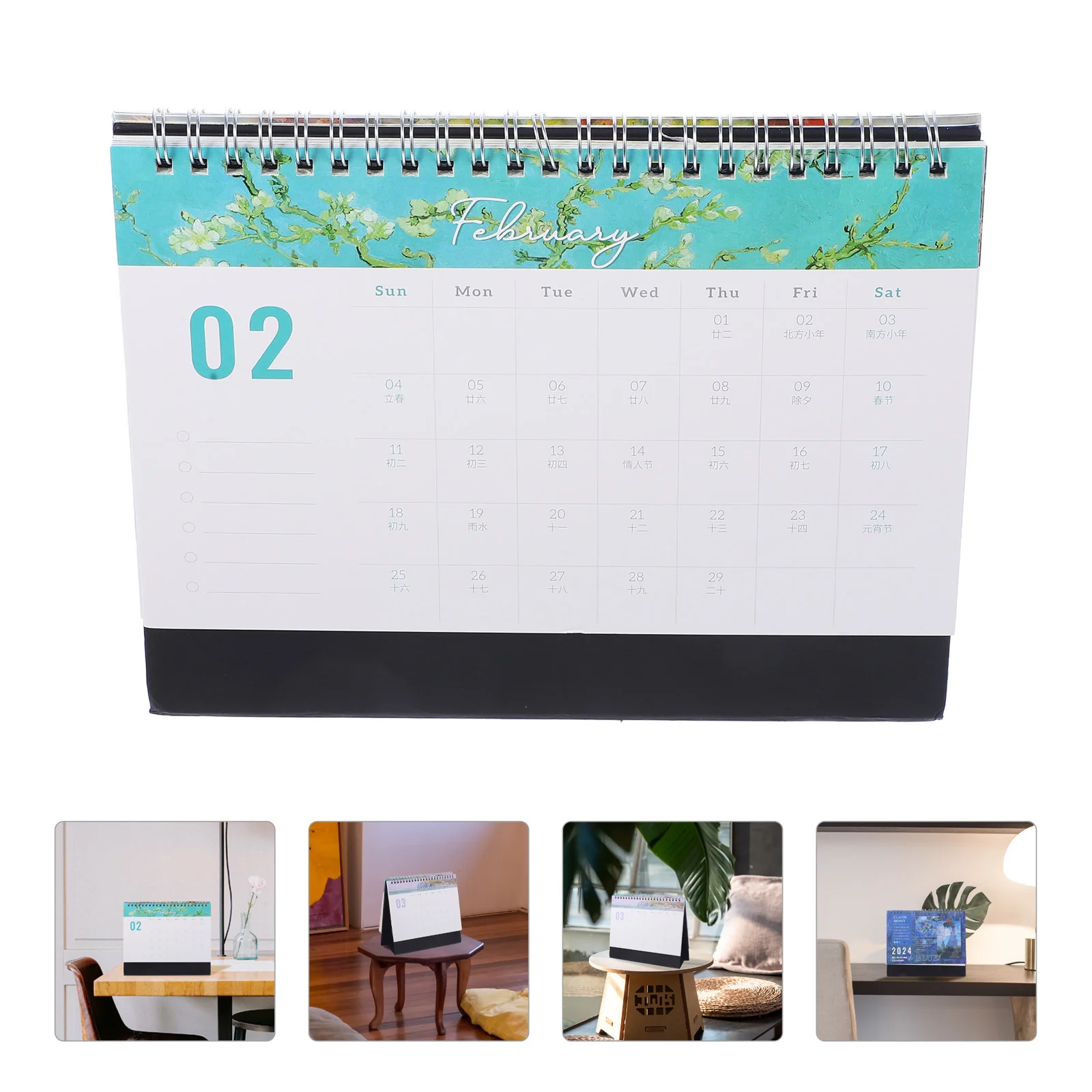 Standing Flip Desk Calendar 2024 Monet Oil Painting Schedule Planner Spiral Bound Freestanding Calendar