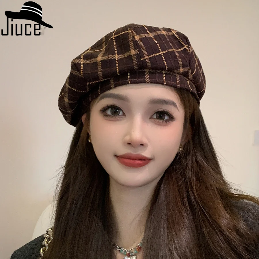 British Retro Checkered Beret Hat Autumn And Winter New Casual Artist Hat Women's Simple Woolen Beret Trend_voghion.com