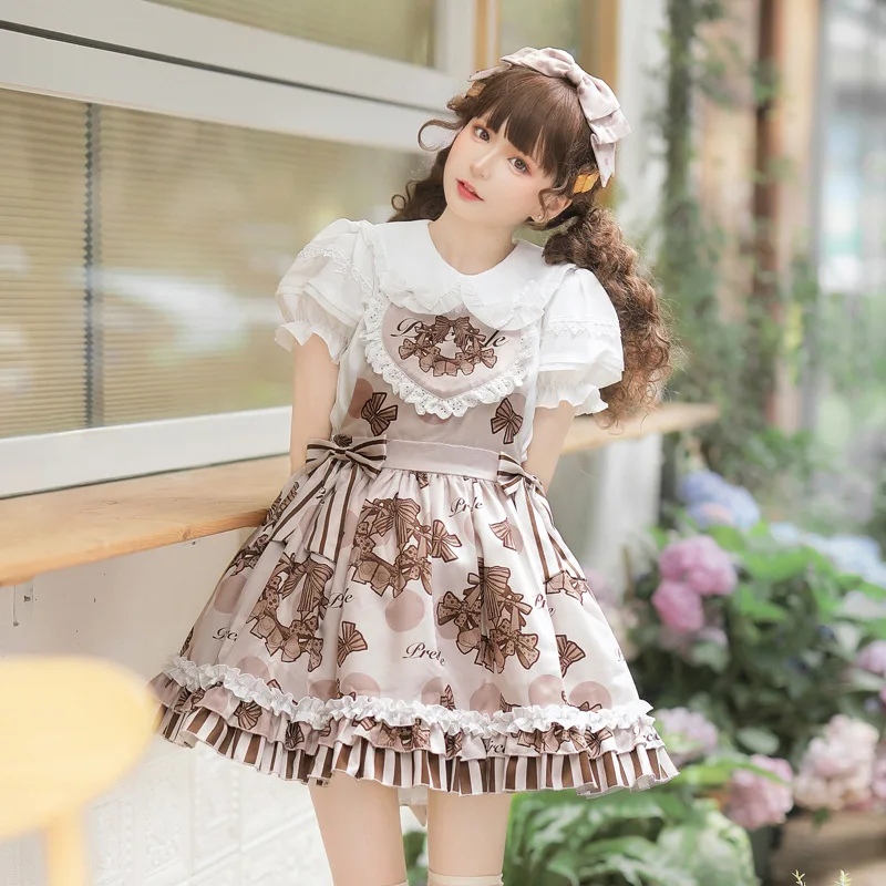 Chocolate Wreath Original Lolita Dress Cute Daily Strap Dress Sweet Japanese Loli Tea Party Lolita
