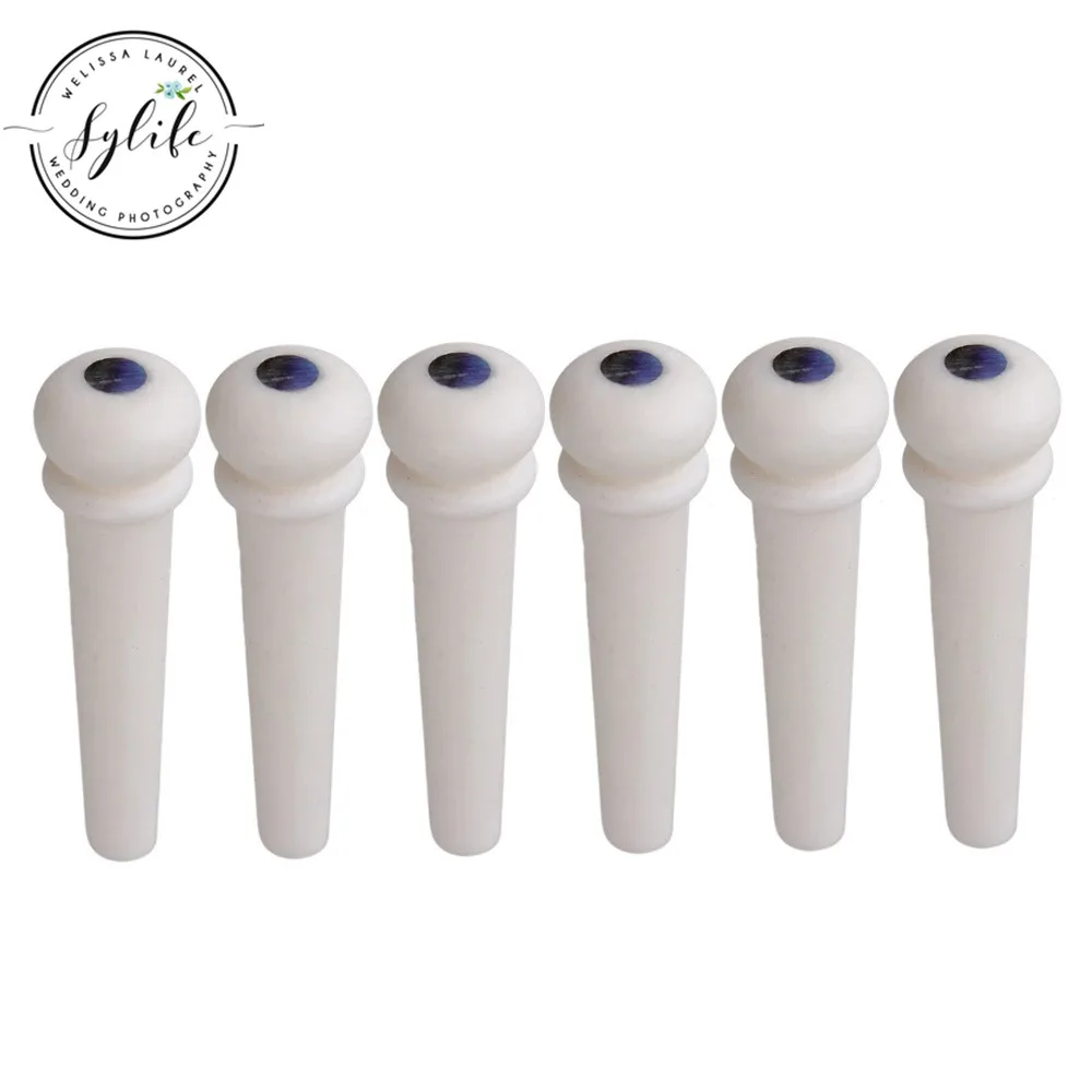 

6 Acoustic Guitar Bone Bridge Pins With PEARL Shell Dot