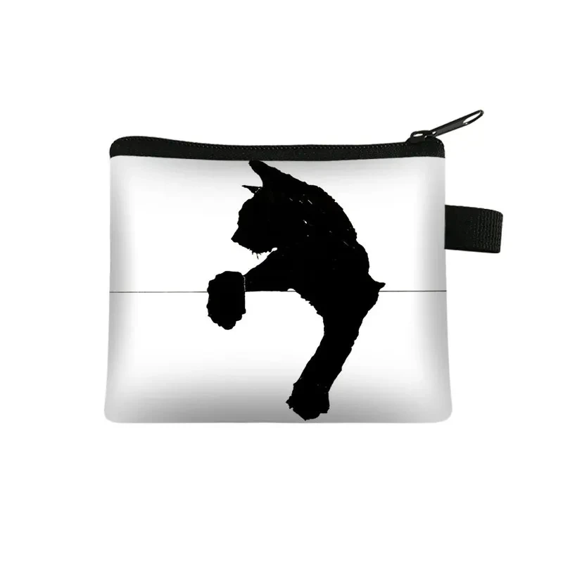 Designer Black Cat Print Mini Wallet - Cute Coin Purse & Portable ID Card Holder