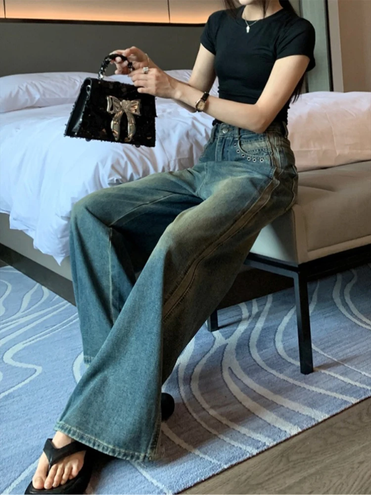 

Y2K High Waist Wide Leg Jean Pockets Denim Korean Fashion Straight Jean Emo Women Harajuku Gothic Baggy Jeans Streetwear Clothes