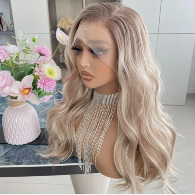 22 Inches Body Wavy Wigs Blonde Highlight Wavy Wigs For Women Synthetic Wig Natural Wig Long Layered Bohemian For Woman
