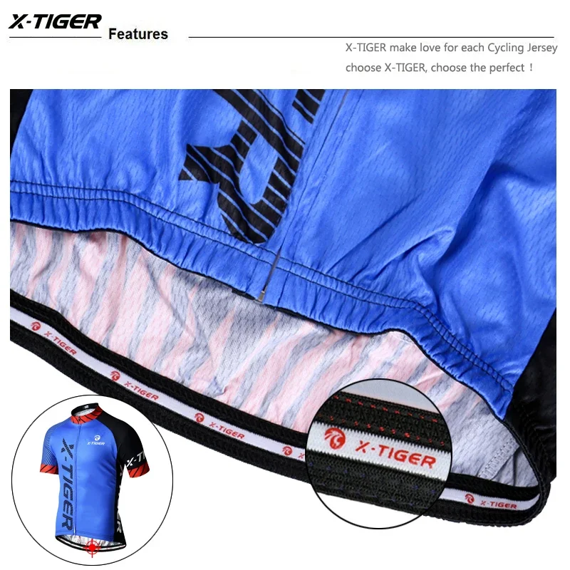 Cycling Jersey X-TIGER Men Mountain Bike Quick-Dry Racing MTB Bicycle SPF 40+ Breathable