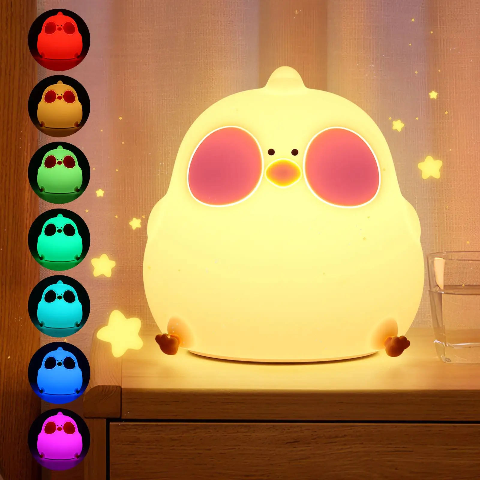 

Cute LED Night Light Cartoon Silicone Chick USB Rechargeable Sleeping Light Touch Sensor Timing Bedroom Bedside Lamp Kid Gift