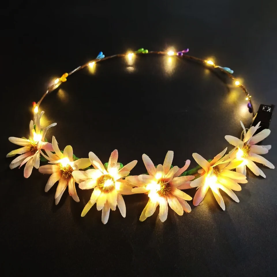 Verstellbares Mädchen Glüh Stirnband mit LED Licht Blumen Kranz Krone Haarband für Hochzeit Geburtstag Glow Party Haarschmuck – Detail 10
